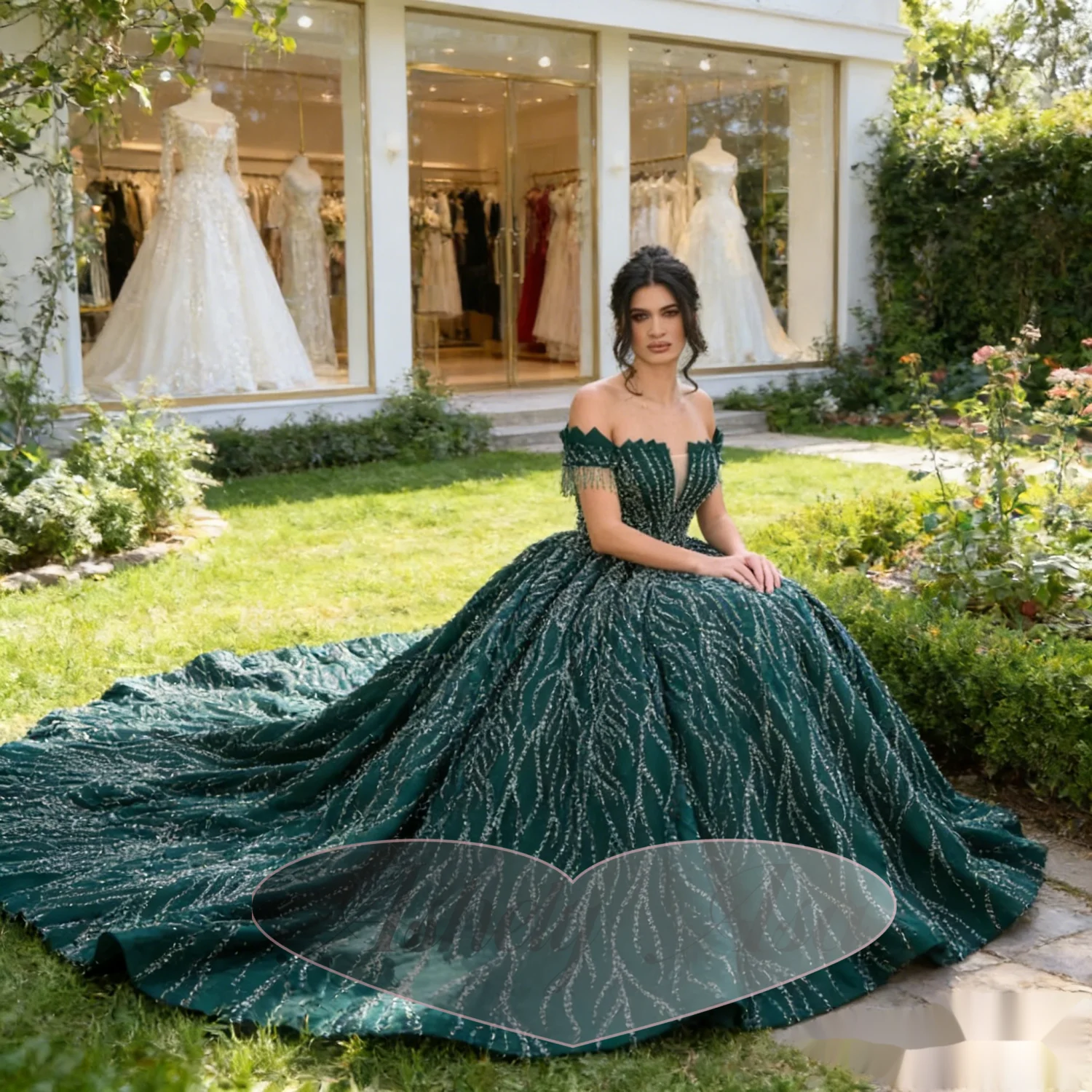 

Customized Green Women Prom Occasion Dresses Ball Gown Off Shoulder Puffy Skirt Sweet 15 Girl Birthday Party Quinceanera 16