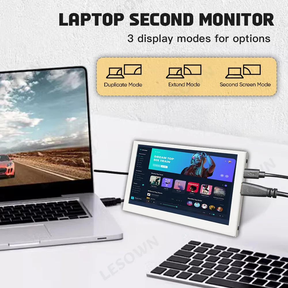 LESOWN Mini draagbare monitor 5 inch IPS klein display 480x800 HDMI 5V USB-aangedreven klein lichtgewicht statusweergavescherm Wit