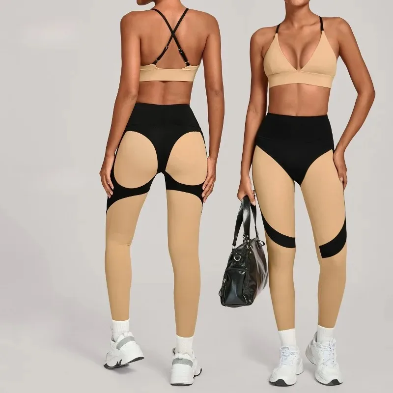 طقم يوجا نسائي عالي التمدد ومزود بألوان متعددة، طقم رياضي ضيق بخصر عالٍ ورفع الورك، طقم للجري واللياقة البدنية في الهواء الطلق #6