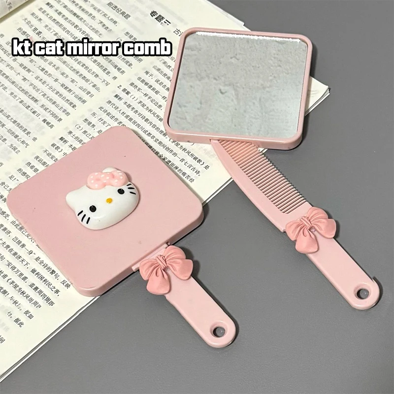 

Cute Portable Sanrio Withdrawable Handle Makeup Mirror Cartoon Student Handle Mirror Hello Kitty Birthday Gift Makeup Tools