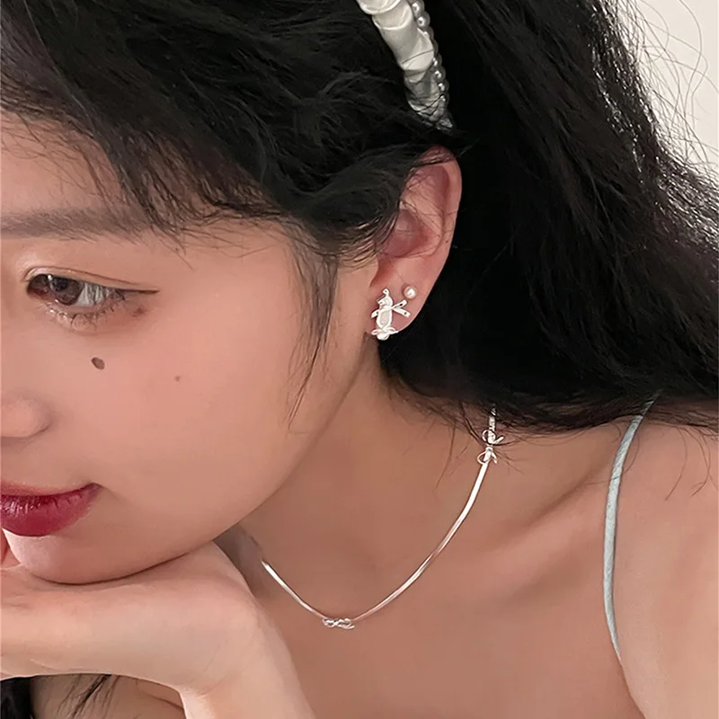 Exquisite Cute Silver Color Ballet Shoes Stud Earrings for Women Playful Students Party Jewelry Accessories Gift