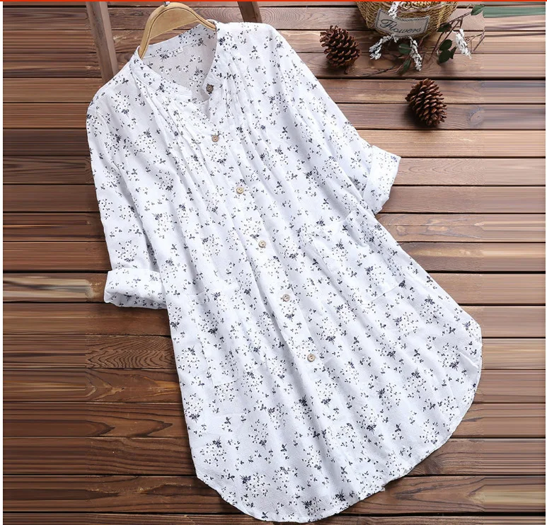 Women Loose Long Sleeve Tunic Tops Casual Blouses M-5XL Shirt Summer Elegant Blouse Streetwear Fashion New Vintage Print Clothes