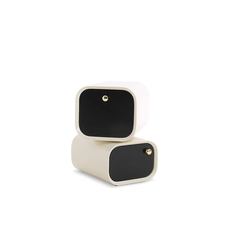 Modern Contrast Bedside Table 2 Drawer Pull-Out Nightstand with Electroplated Stainless Steel Handles for Bedroom