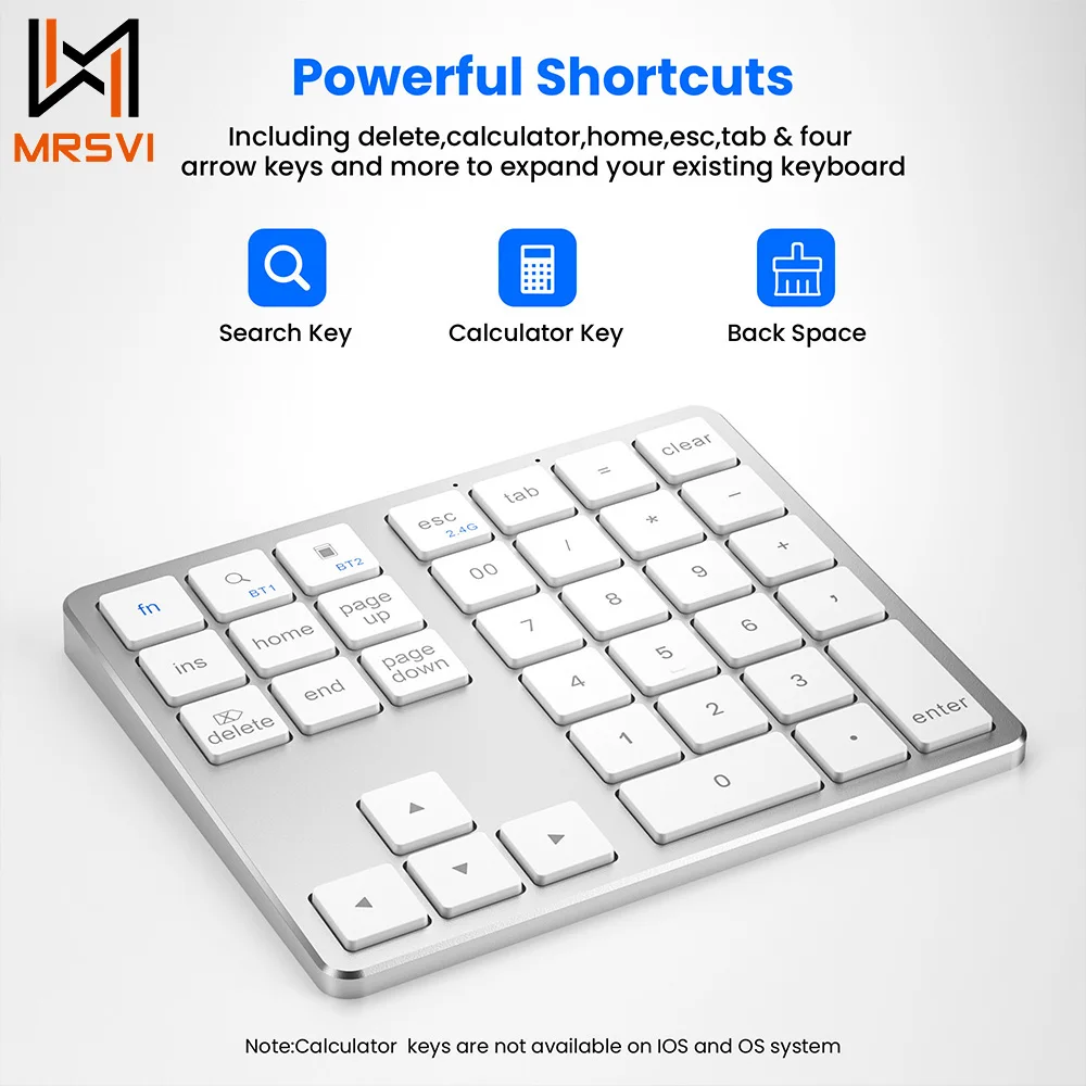 

MRSVI K35 Numeric Keypad 2.4G Wireless Bluetooth Number Pad USB C Rechargeable Numpad for IOS Android Windows Digital Keyboard