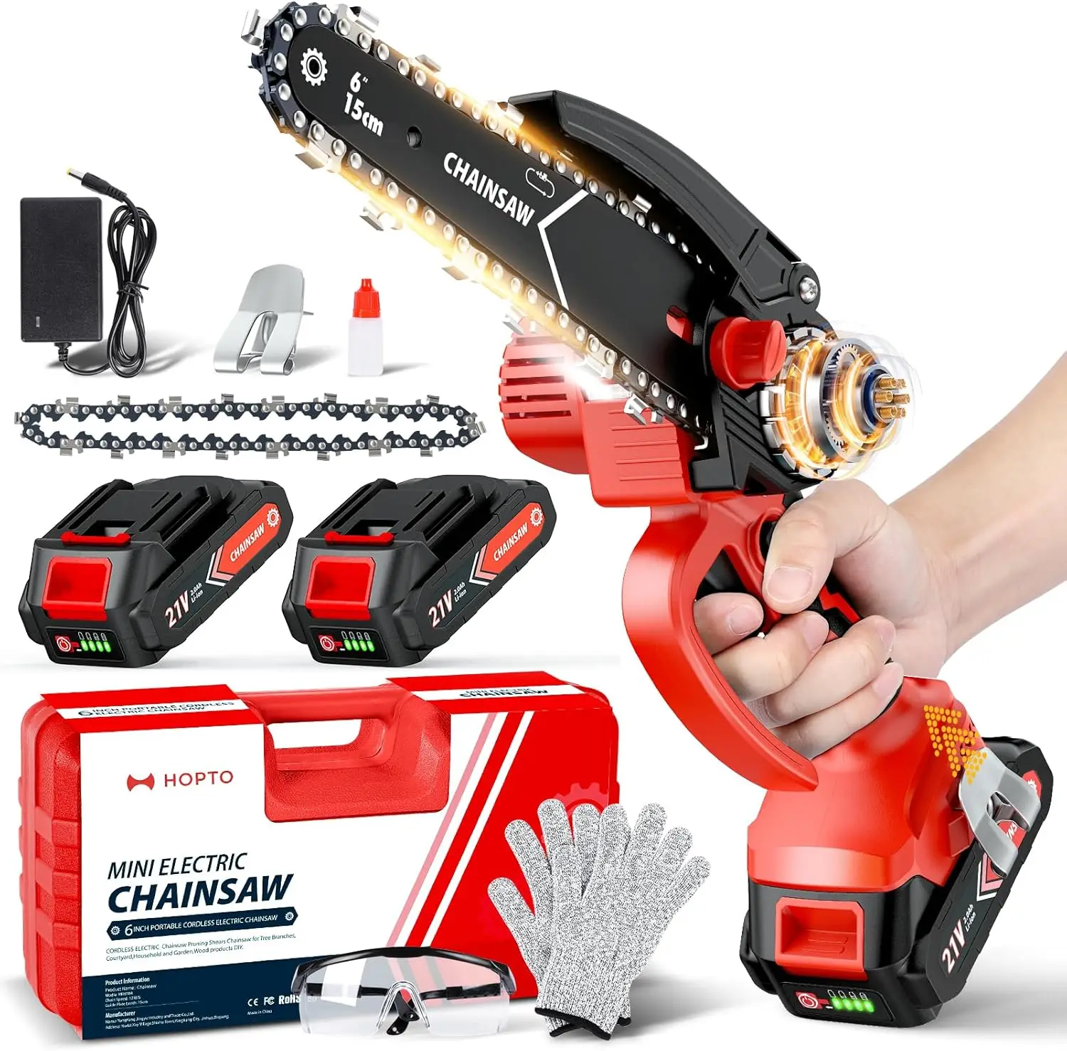 

6-Inch Cordless Mini Chainsaw, One-Hand Pruning Saw with 2 Batteries, Portable Garden Tool for Men, Unique Gift Idea