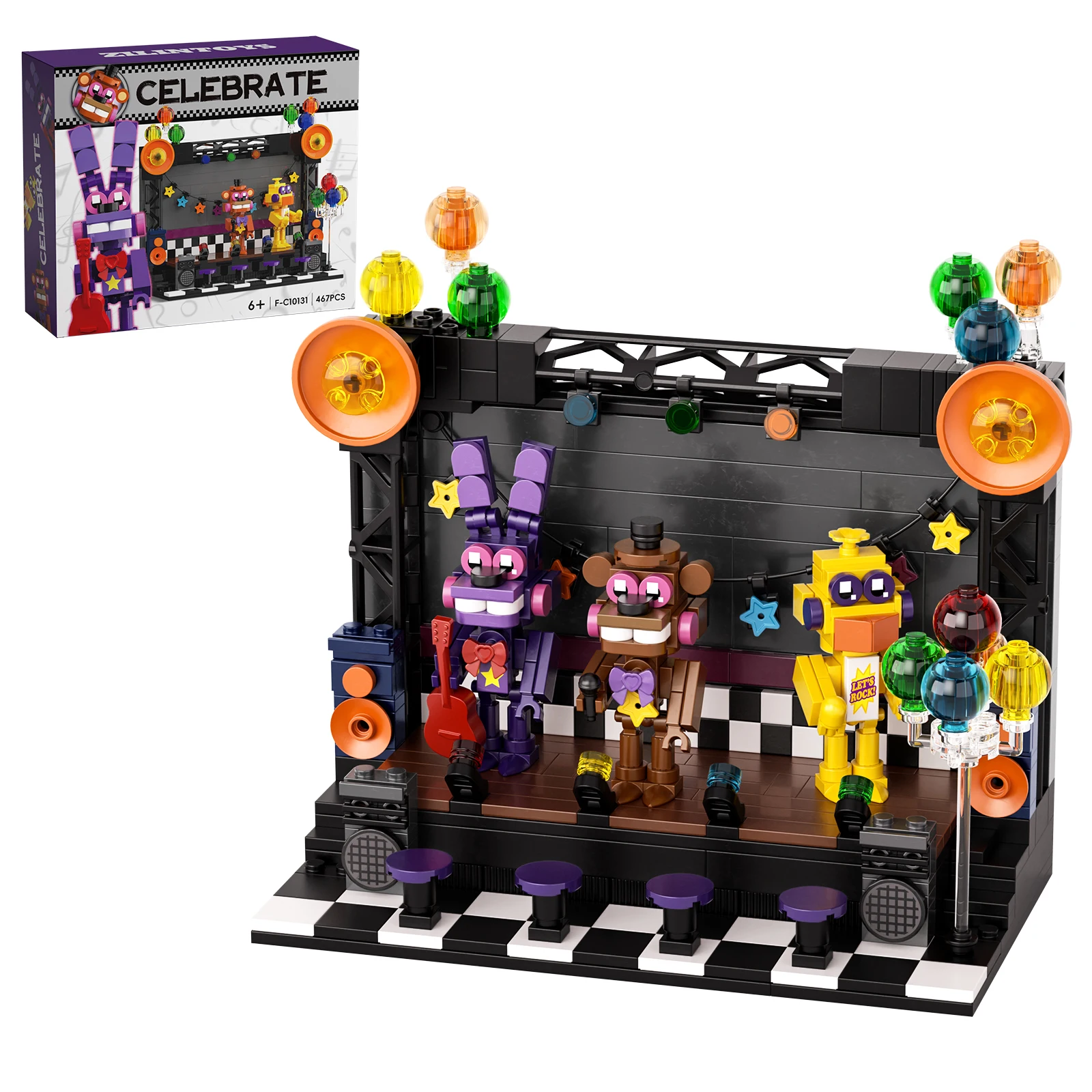 MOC Horror Nights Freddyed Rockstar Main Stage Building Blocks Set Ideas Movie Figures Model Toys Children Gifts