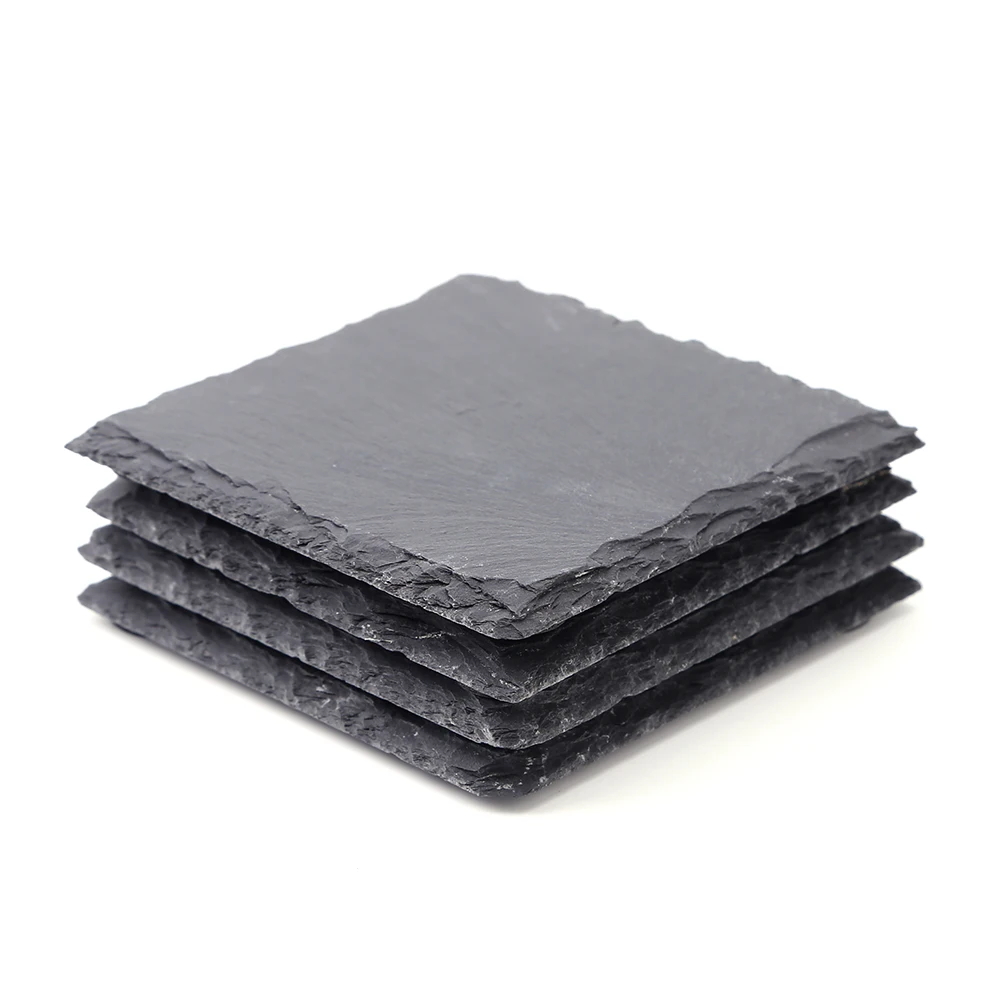 4pcs Drink Coaster Pad Natural Slate Serving Plate Sturdy Square Holiday Gifts Decorative Props for Kitchen Gadgets
