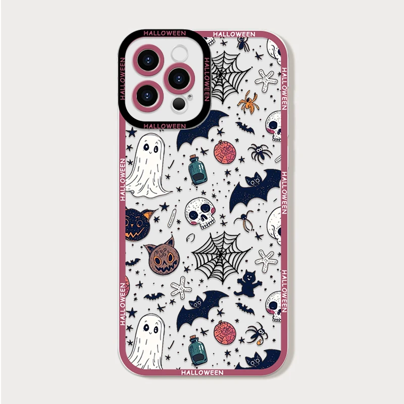 Cute Halloween Pumpkin Bat Ghost Pattern Clear Phone Case for Samsung Galaxy A06 A17 A55 A54 A53 A52 A16 A36 A14 A13 Soft Covers