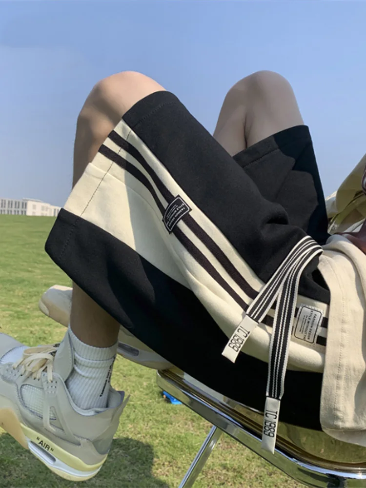 

Мужские летние тонкие спортивные брюки из ледяного шелка American Stripe, быстросохнущие, повседневные, свободного кроя, с эластичным поясом, длиной до колена