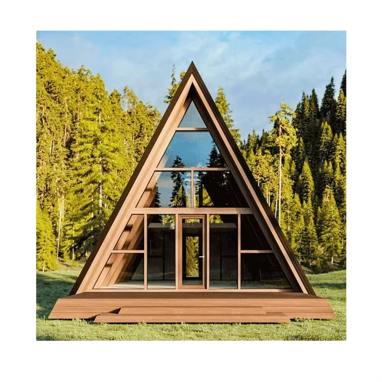 Luxury Triangular Vacation Cabin Cedar Wood A Frame House Spacious Balcony with Scenic View for High-End Travelers