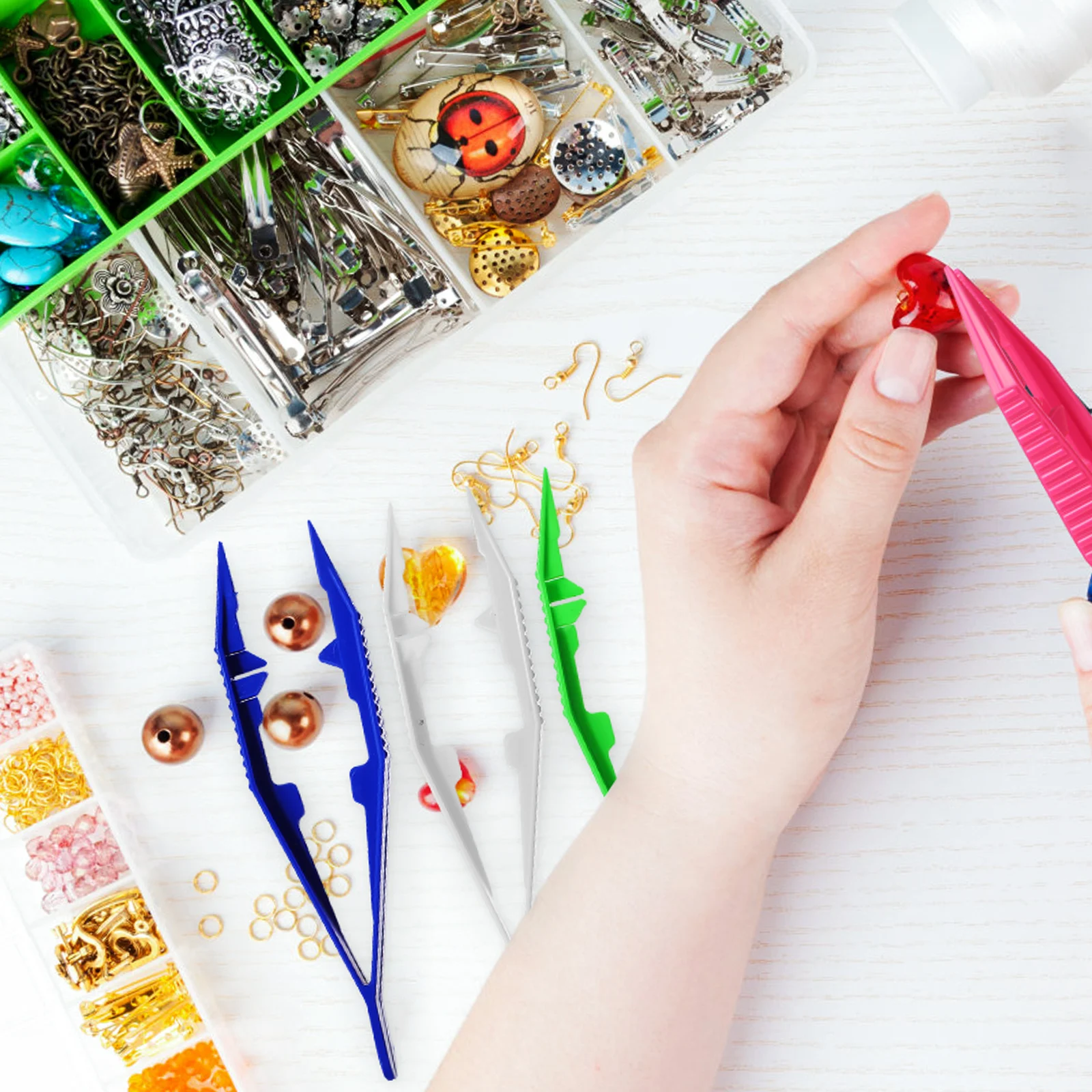 

20 Pcs Children's DIY Clips Reusable Tweezers Beading Tool Pliers for Jewellery Making Plastic Grip Colorful