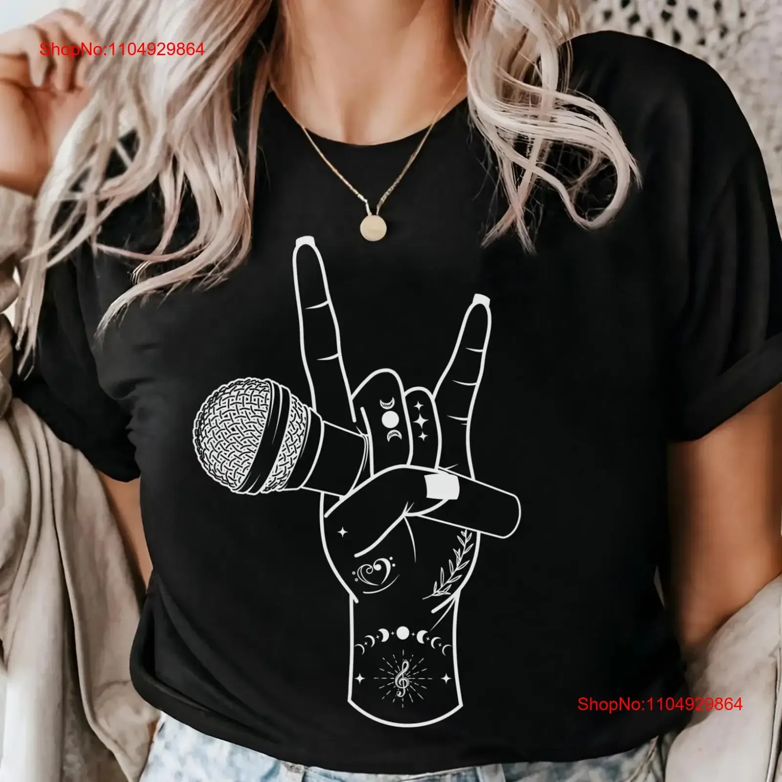 Singer Microphone T Shirt Rock On Musician For Concert Music Lover vintage Washed Stylish graphic homme Stretched streetwear
