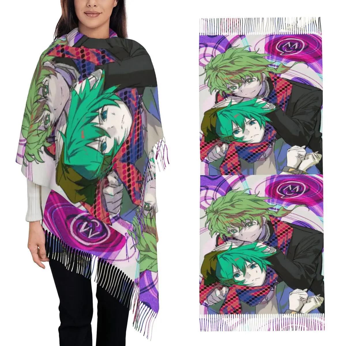 Sou Hiyori اليابان أنيمي الفن وشاح شرابة الأوشحة النساء شالات دافئة لينة ويلتف طويل الخريف الشتاء شال التفاف #1