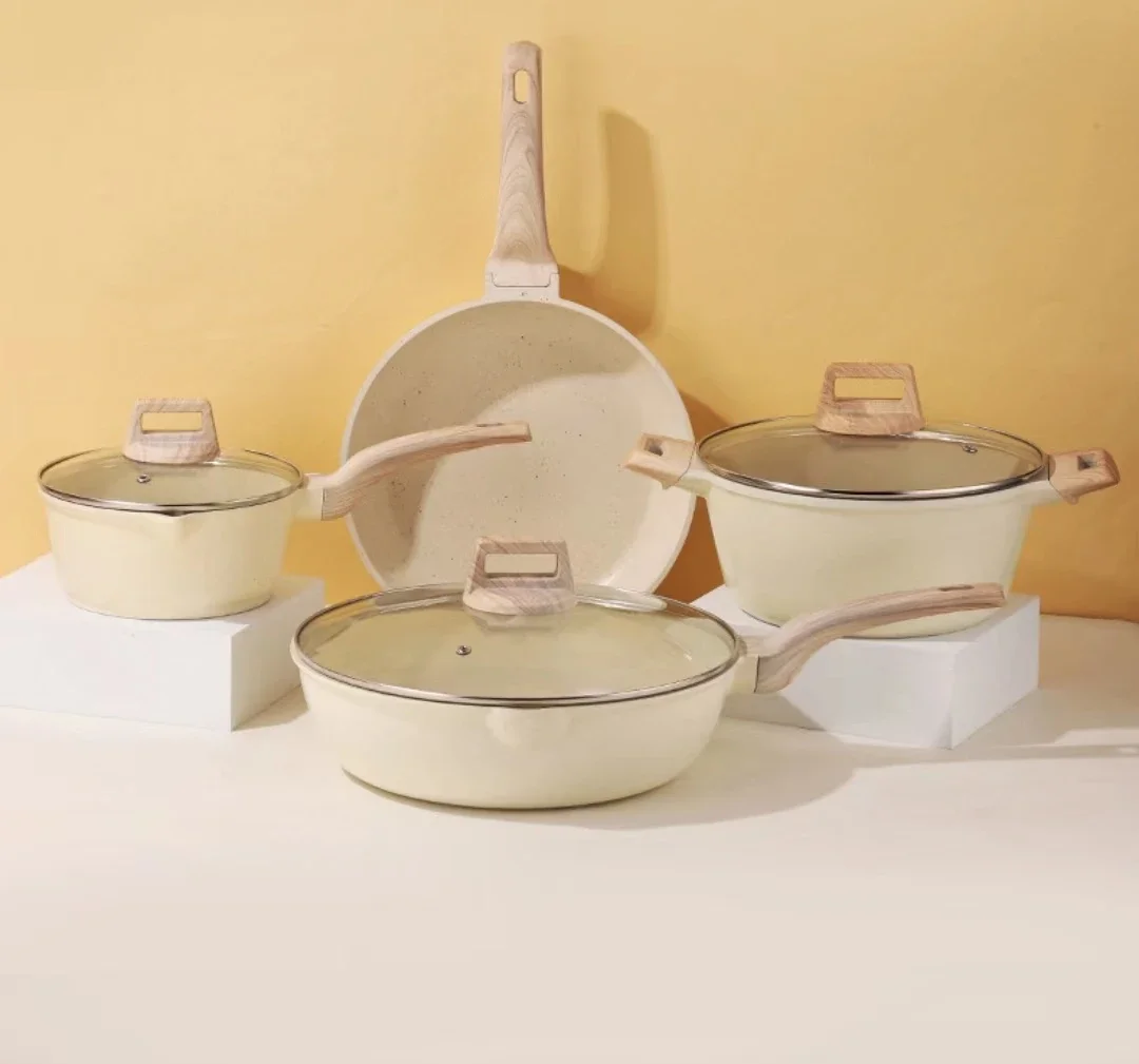

Bestseller 7 Pcs Pots And Pans Set Nonstick Cookware Set Non Stick Cooking Set Kitchen Induction Cookware Beige Granite