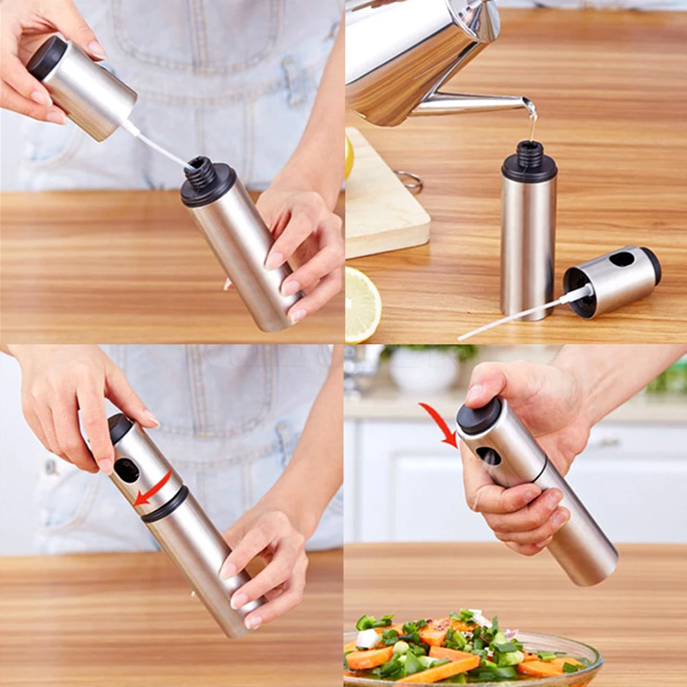 

1pc Stainless Steel Oil Spray Bottle Lightweight Pump Even Mist Olive Oil Vinegar Lemon Juice BBQ Picnic Grilling