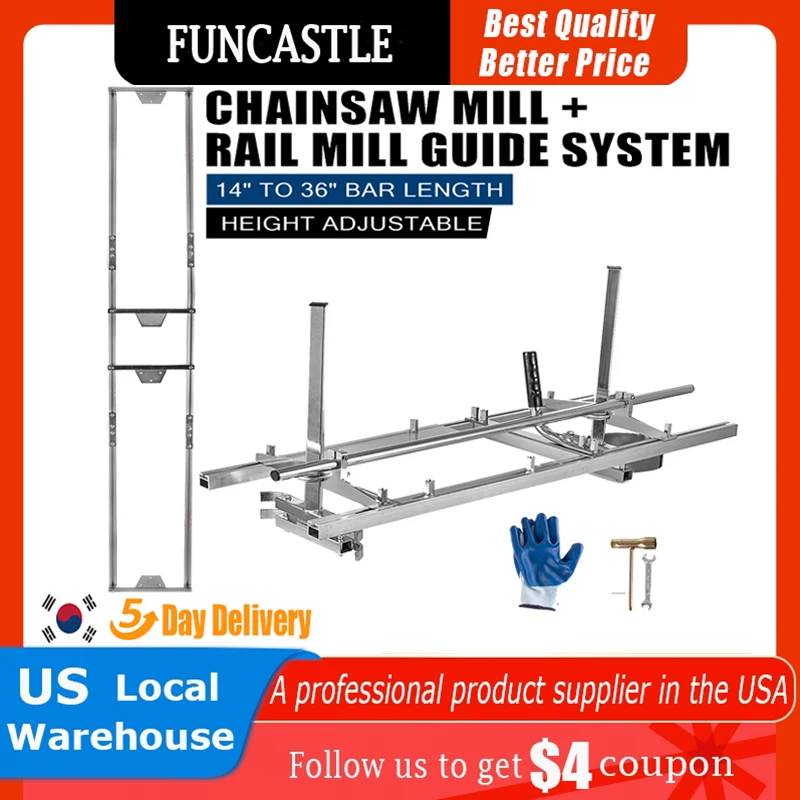 Portable Chainsaw Mill, Planking Milling, Guide Bar, Wood Lumber Cutting, Aluminum Steel, Rail System, 36 