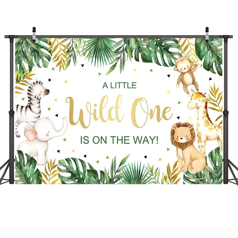 와일드 원 배경 정글 나뭇잎 동물 생일 케이크 테이블 배경 용품, 어린이 맞춤형 삼림 지대 사파리 파티 배너 장식
