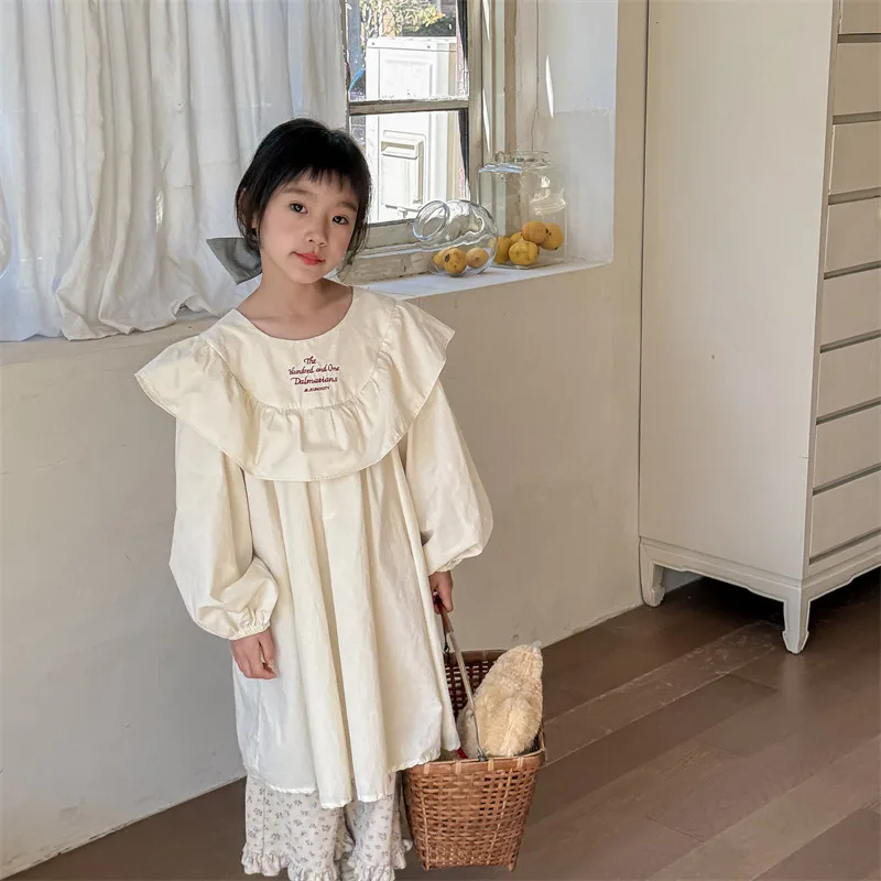 

Girls Dress 2026 Spring New Korean Version Long Sleeved Dress Casual and Fashionable Versatile and Stylish Daily Wear
