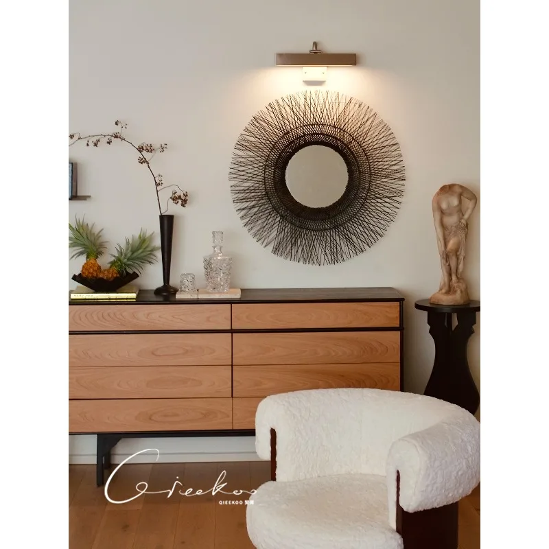 Imported rattan leaf woven decorative mirror living room wall mirror