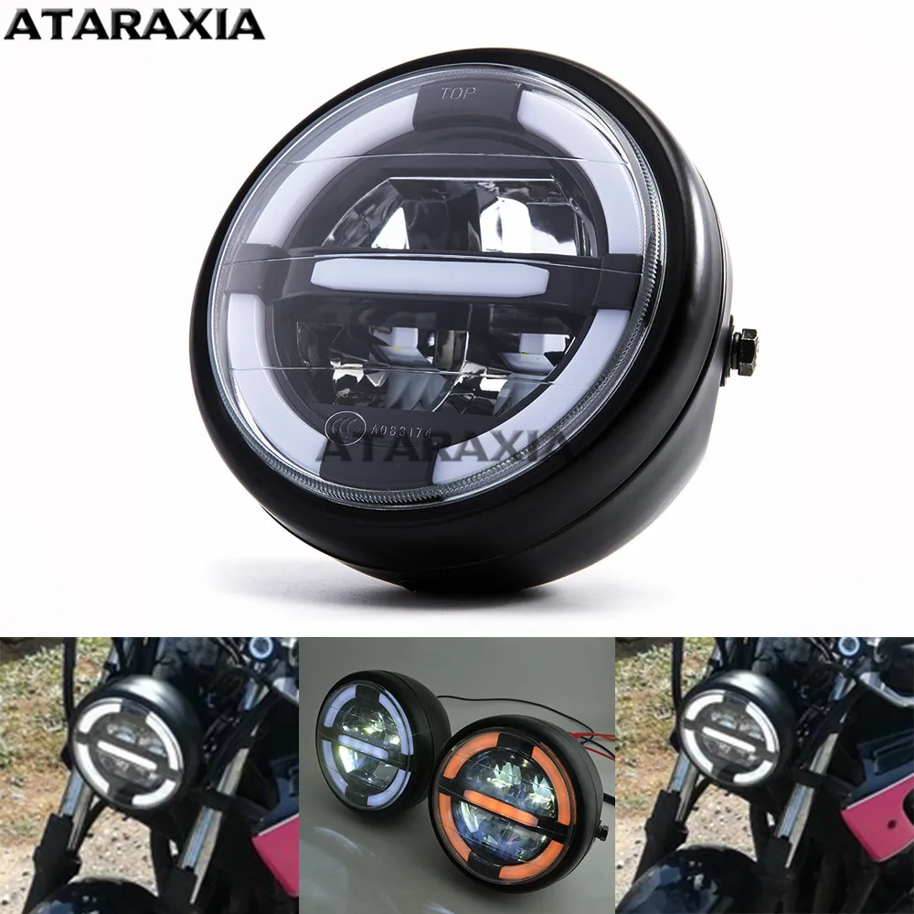 

Motorcycle Cafe Racer LED Headlight Vintage Headlamp High Low Beam indicator For Harley Bobber Chopper Custom CBR Old School