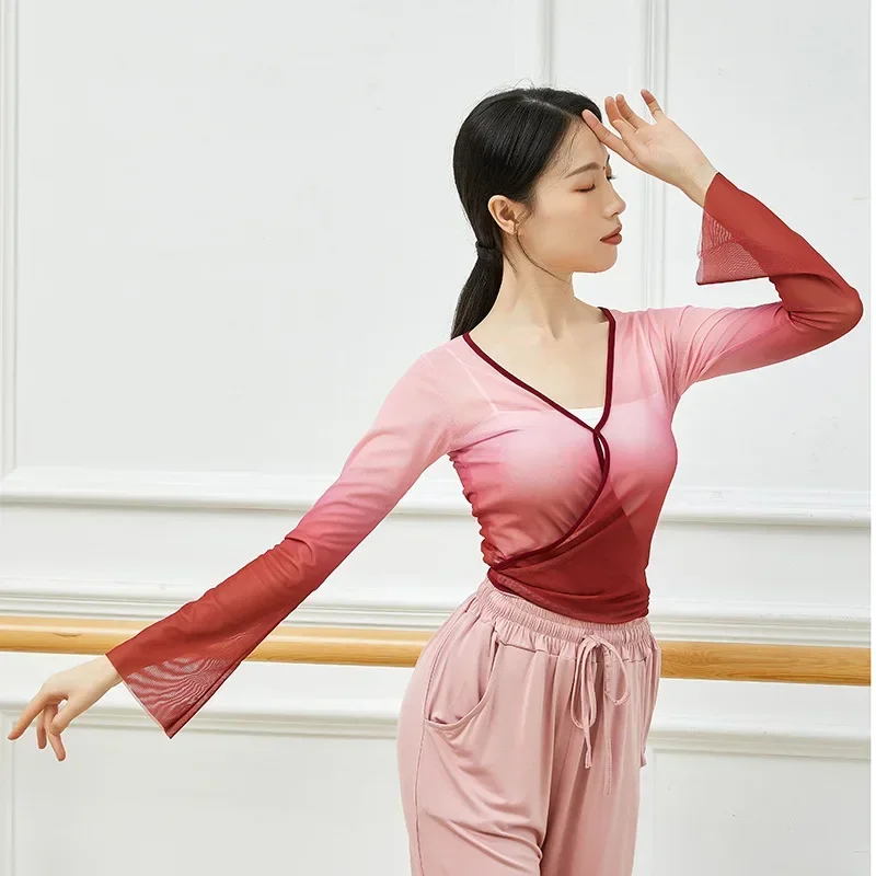 Classical Dance Costume Women's Top Body Rhyme Gradual Change of Color Chinese Dance Folk Dance Practice Dress Art Test Dress