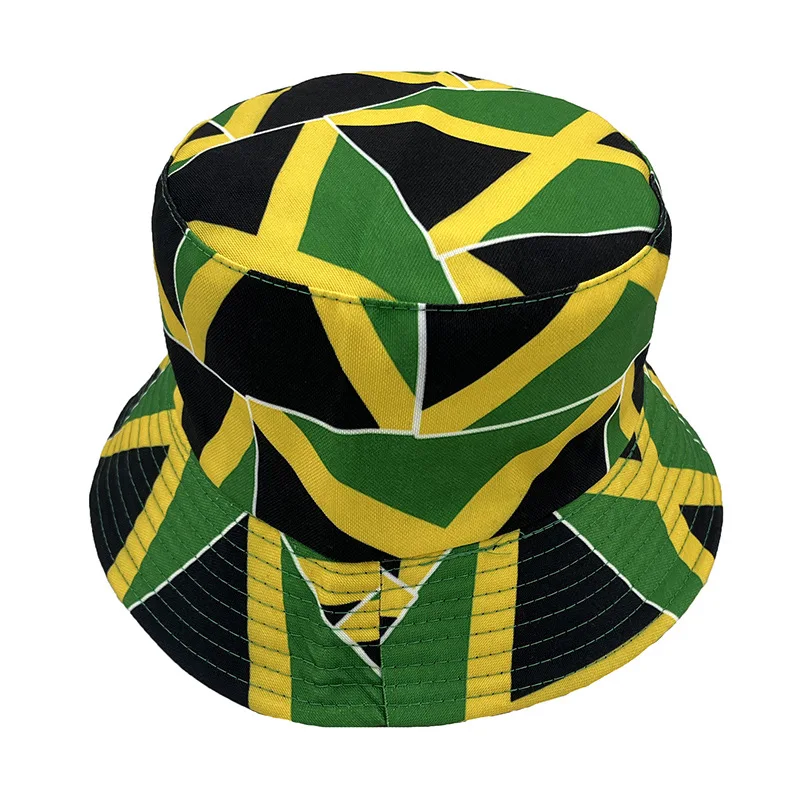 Bocca Jamaica Bucket Hat Flag Panama Fisherman Hats Men Women National Flag Print Double Sides Reversible Summer Bob Cap Gorras