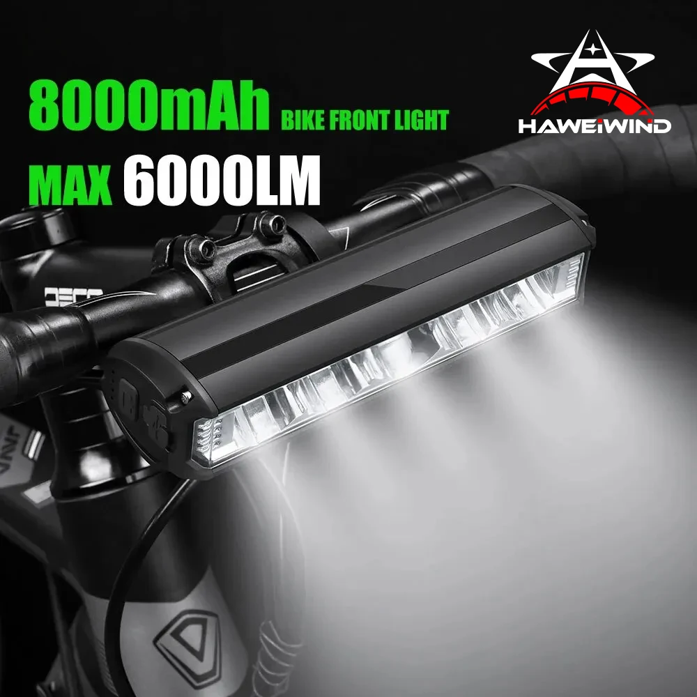 

HAWEIWIND 5LED 6000 люмен + 8000 мАч, велосипедная фара из алюминиевого материала, простая в установке