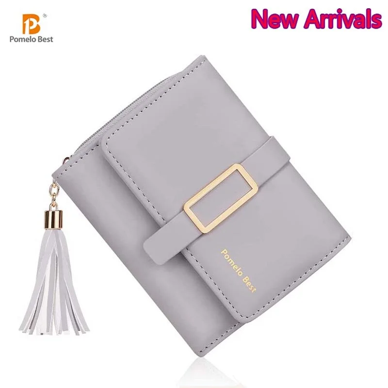 محفظة جديدة للنساء محفظة نسائية بخاصية تحديد الهوية بموجات الراديو محفظة مدمجة ثلاثية الطي من الجلد النباتي مع حامل بطاقة جيب للعملات المعدنية بسحاب