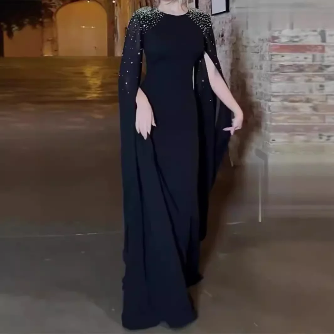2024 New Autumn and Winter Elegant Elegant Women\'s Dress Fashionable Intellectual Pure Color Simple Hot Diamond Robe Evening Dress for Women