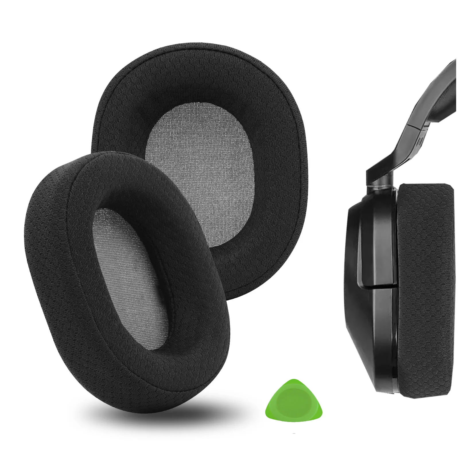 Geekria Comfort Mesh Fabric Replacement Ear Pads for Corsair HS65, HS55 Headphones Ear Cushions, Headset Earpads