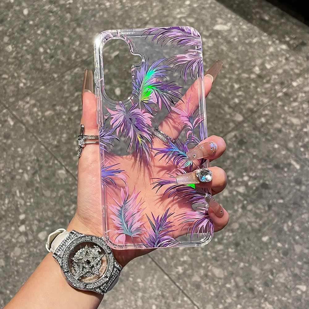 เคสกันกระแทกแบบใสลายดอกไม้เคลือบหรูหราสำหรับ Samsung A53 A54 A55 5G เคสโทรศัพท์ลายพิมพ์สีสันสดใส