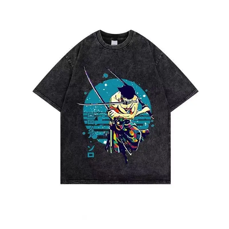 

100% Cotton ONE PIECE Sauron Anime Short-sleeved T-shirt Men's Summer American Washed Street Loose Top