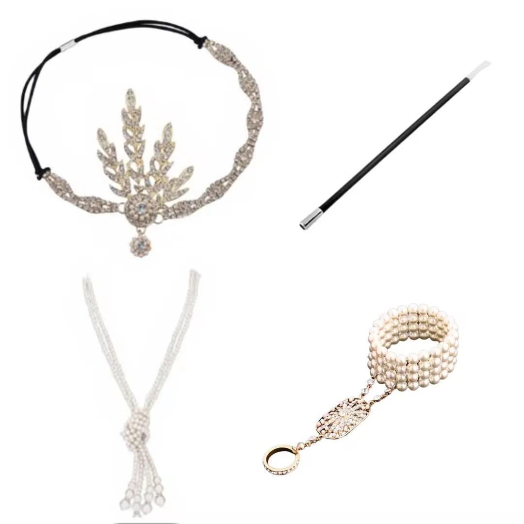 PESENAR "Élégance clapet des années 1920 : bijoux et couvre-chef en perles, parfait pour les rassemblements glamour rugissants des années 20".