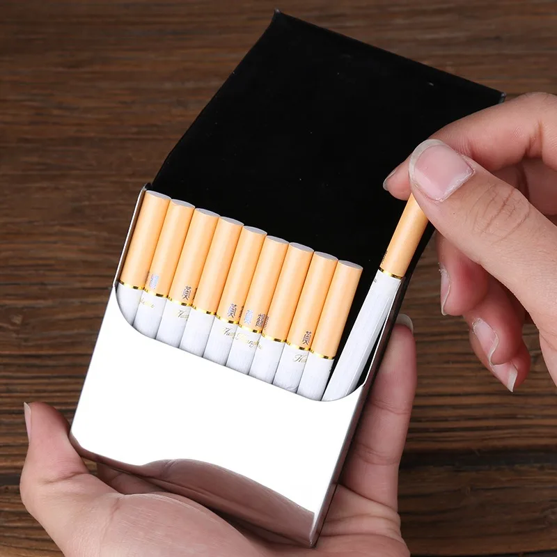 10er-Pack stilvolle Zigarettenschachteln aus Edelstahl zum Hochklappen, tragbare grobe Zigaretten aus Metall für Herren, versiegeltes Anti-Druck-Zigarettenetui