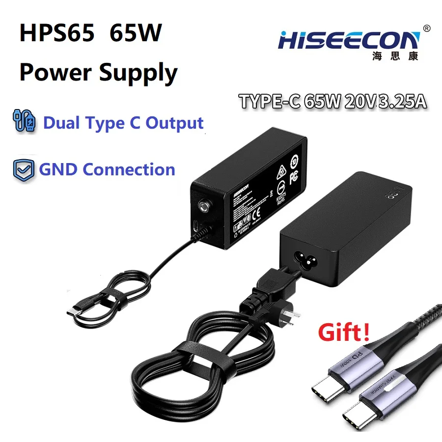 

HISEECON HPS65 65 Вт Быстрое зарядное устройство Многофункциональное двойное зарядное устройство типа C Новый и уникальный дизайн для цифрового зарядного устройства