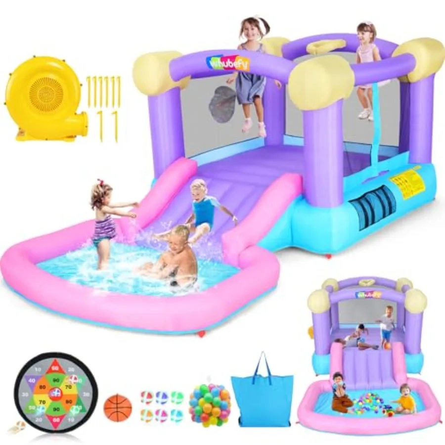 Tobogán acuático inflable para casa de rebote para patio trasero con piscina de bolas, casa de rebote de agua para niños pequeños, parque deslizante para saltar para interiores y exteriores