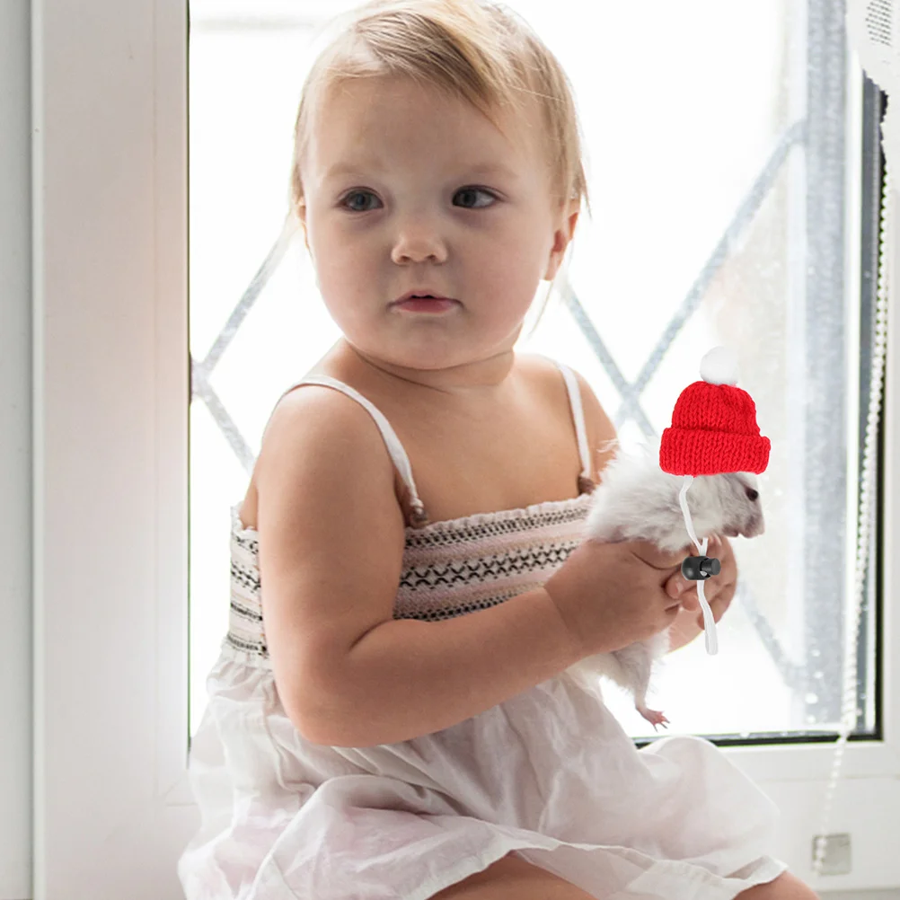 

4Pcs Small Xmas Pet Hats Adjustable Mini Knitting Cap Christmas Costume Lightweight Small Animal Hat Pet Hats Lovely Mini Hat