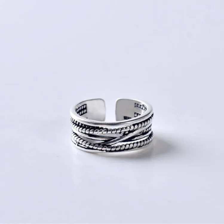 New Retro Winding Twisted Multi-layer 925 Sterling Silver Irregular Geometric Opening Rings  R038