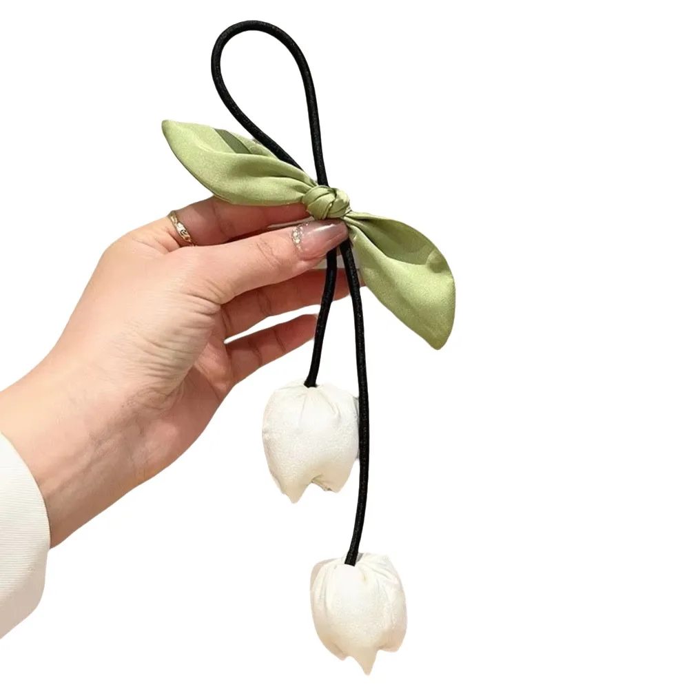 

Temperament Tassels Tulip Hair Rope Bowknot Korean Style Flower Hair Ring Headdress Cloth Elastic Hair Band Girl