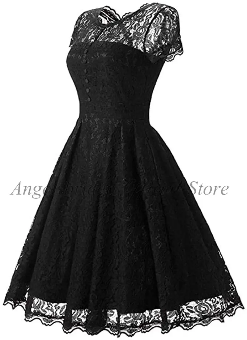 Angelsbridep Zwarte Korte Homecoming Jurken 2022 Sheer Hals Lace Vestidos De Festa Afstuderen Formele Partij Jassen Cocktail Jurk