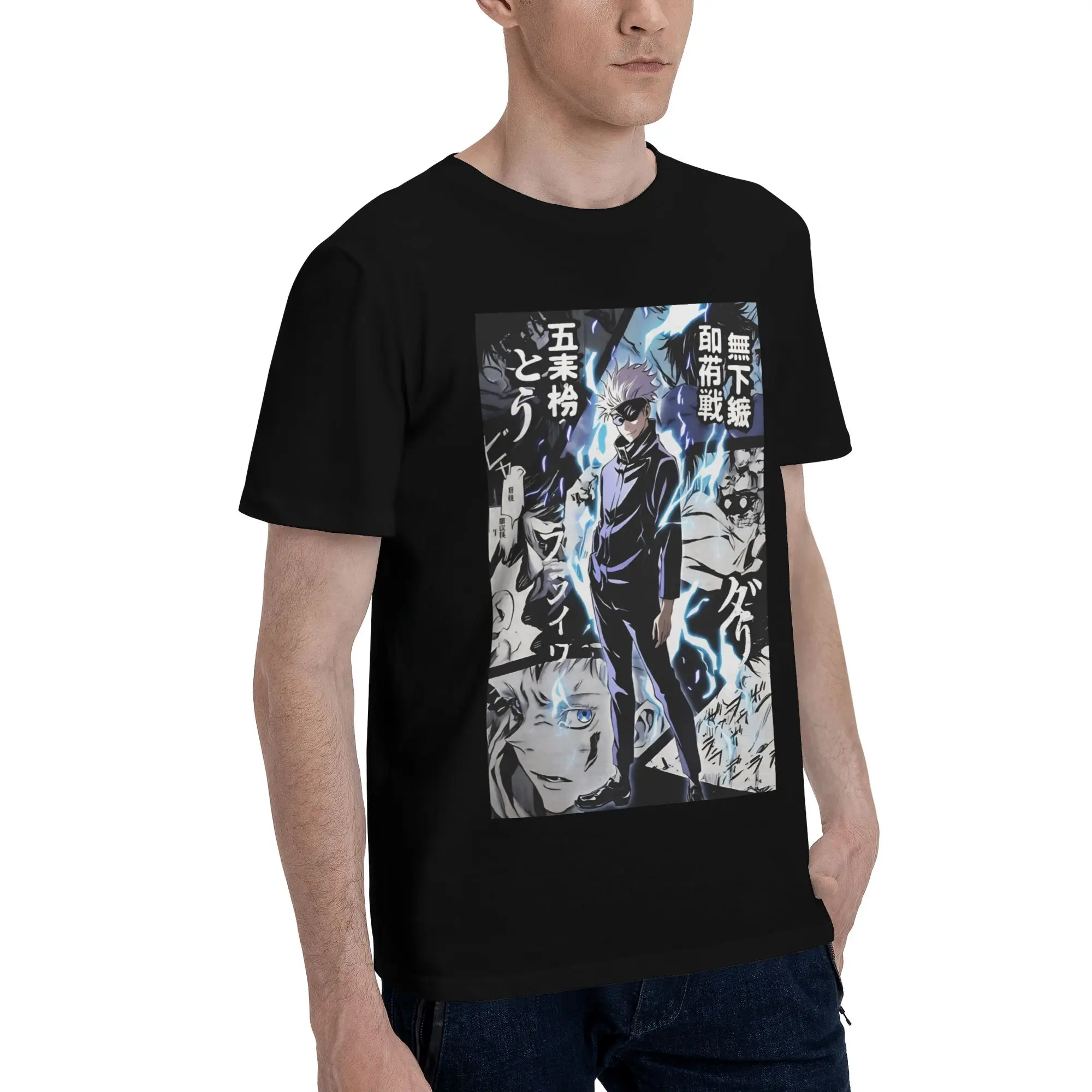 Six Eyes Chad Manga Panel   Funny Graphic 100% Cotton T-Shirt Bandai Jujutsu Kaisen Tops Tees For Men