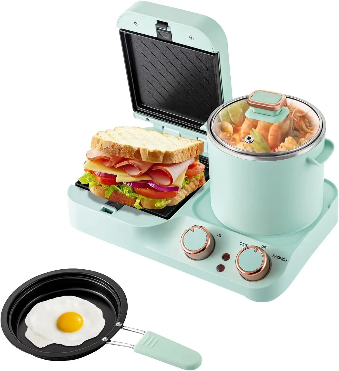 Estación para hacer desayuno 3 en 1, Mini tostadora eléctrica, máquina para hacer sándwiches para pan y desayuno con placa de revestimiento antiadherente desmontable, St