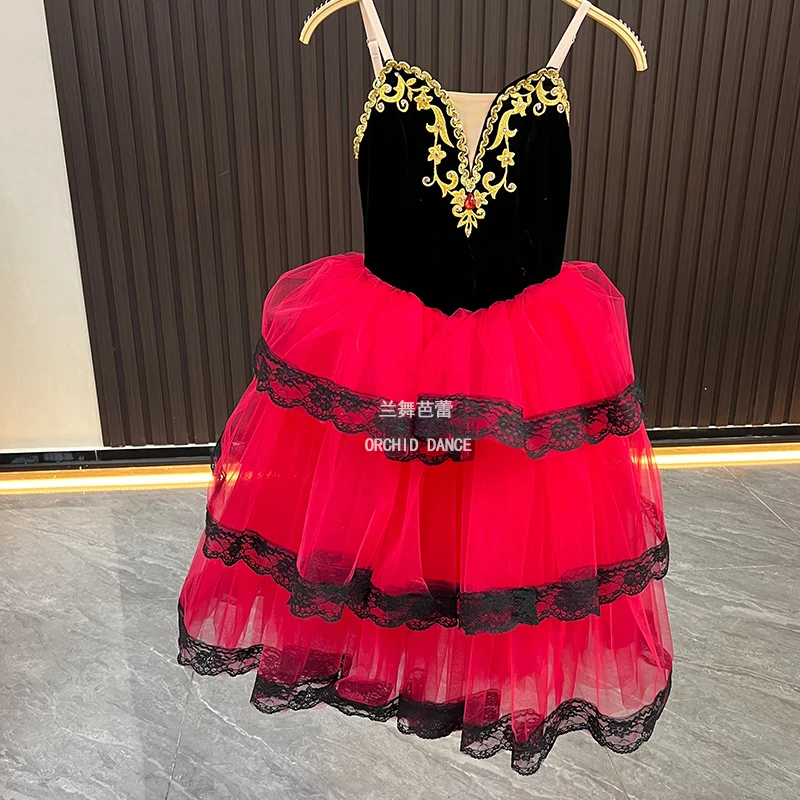 Professional Prom Variation Performance Wear Private Custom Girls Graduation Ball Red Long Ballet Dress