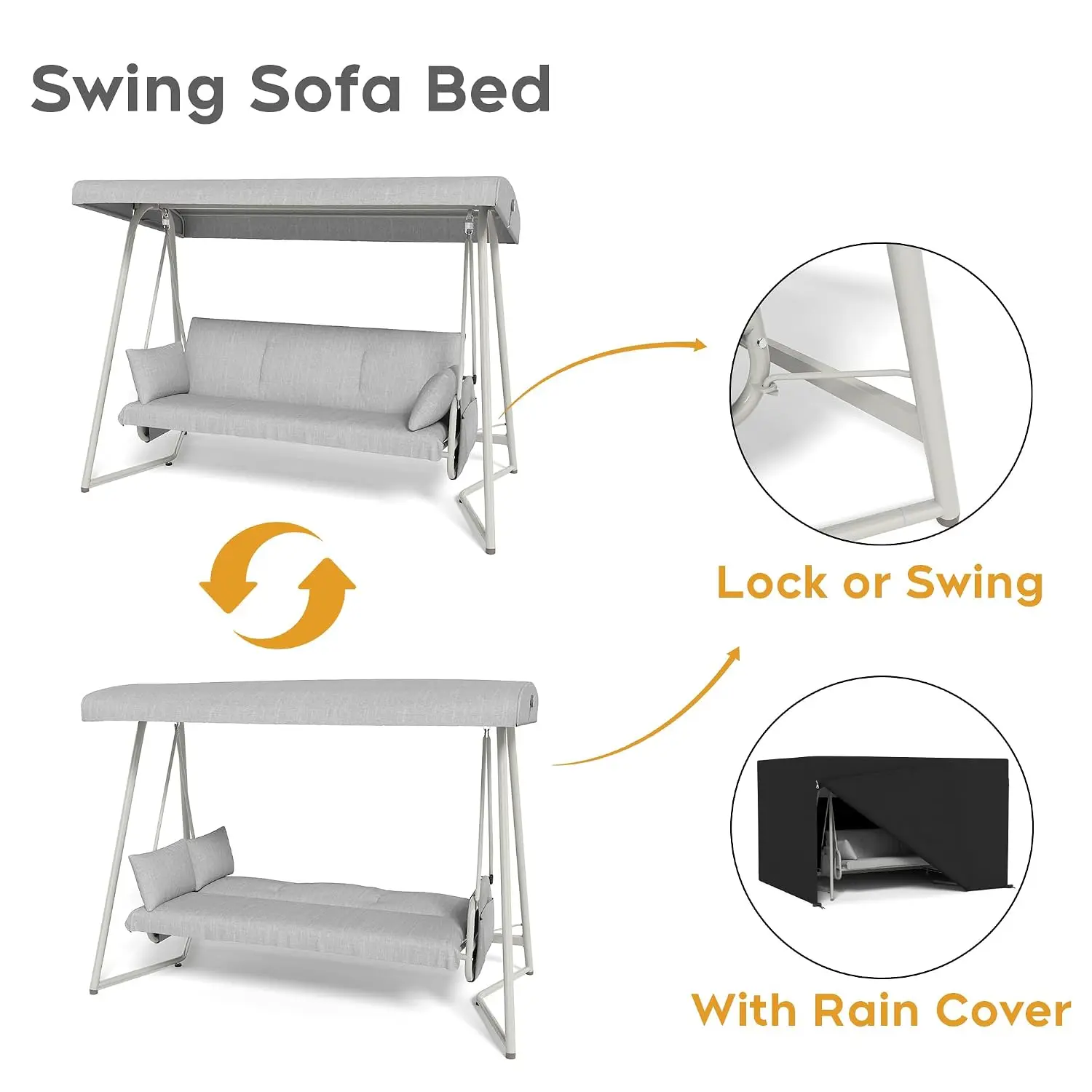 Porch Swing Bed with Stand & Canopy, Outdoor 3-Seat Heavy Duty Bench, Patio Extra Large with Rain Cover, Customized
