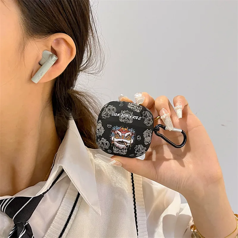 Earphone Case For Edifier Magic Anc,Cute Cartoon Cool Lion pattern design soft Headset Case with KeyChain For Girls Boys