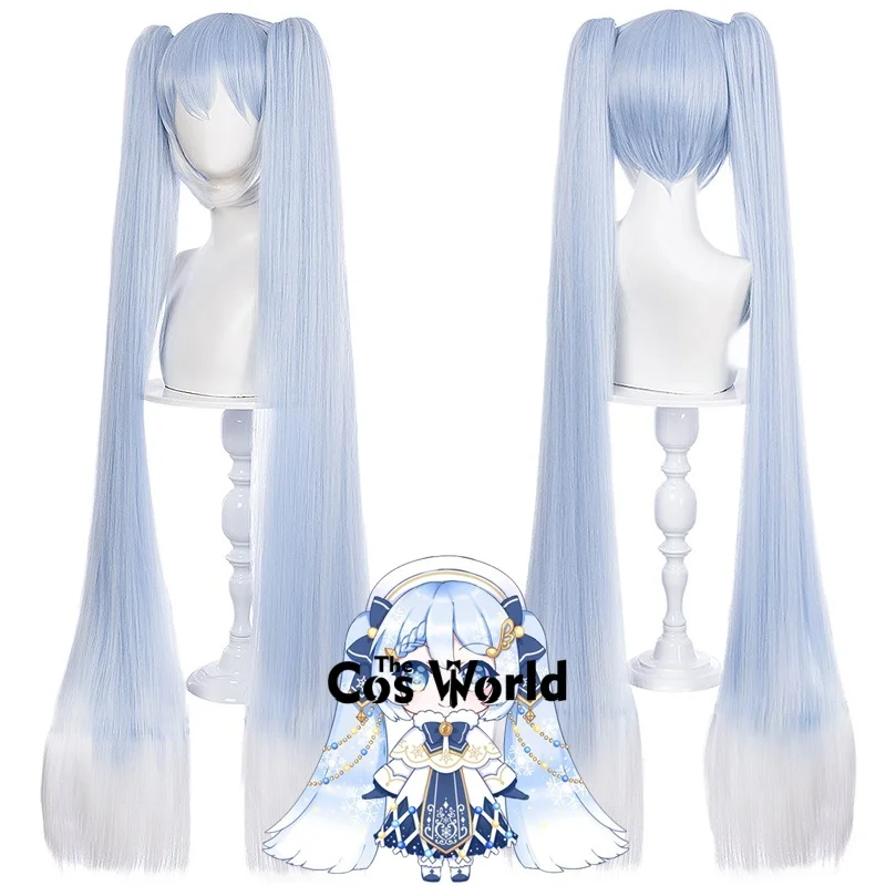 2021 miku neve azul branco 120cm longo reto halloween anime cosplay perucas de cabelo sintético + touca peruca