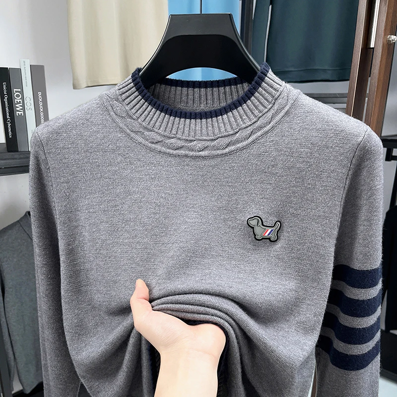 

Элитный легкий мужской трикотаж класса люкс, осенне-зимний стильный повседневный утолщенный теплый свитер с круглым вырезом, базовый слой для ношения под одеждой