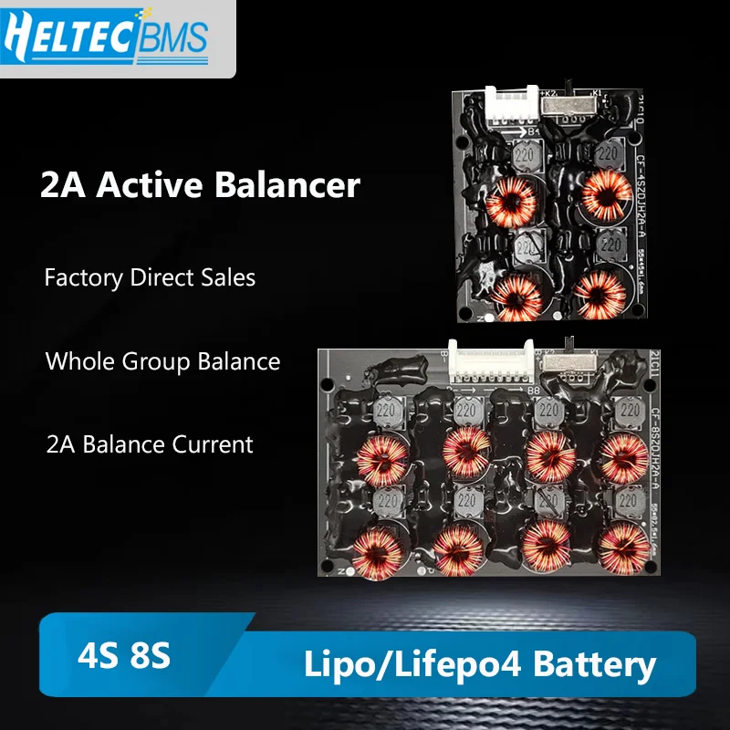 2A 4S 8S Active Balancer Equalizer Module 3.2V/3.7V LiFePO4 Li-ion  Lithium 18650 Battery Power Energy Transfer Balance Module