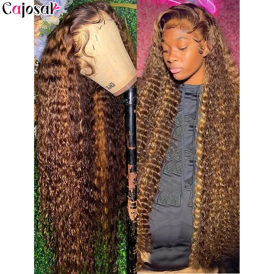 

250% Deep Wave Lace Front Human Hair Wigs For Women 13x4 Transparent Curly Highlight Colored Pre Plucked Human Hair Wigs On Sale