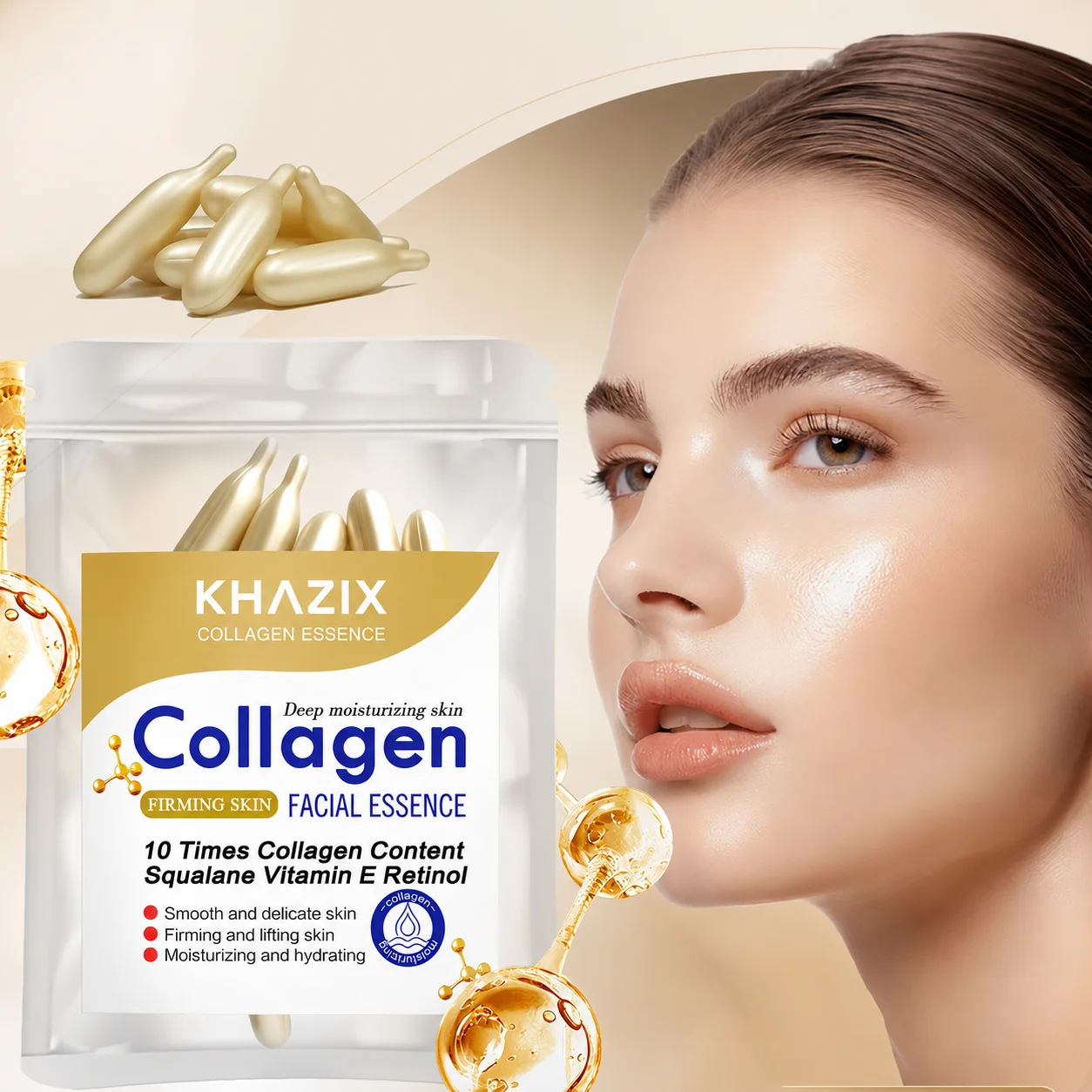 (0.4Gx10 Capsules)/Bag-1 BagCollagen Firming Capsule Essence, Moisturizing and Smoothing the Skin, Contains Plant-Based Squalane